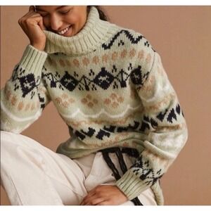 Anthropologie Tunic Sweater Womens Size XS Mint Green Turtleneck